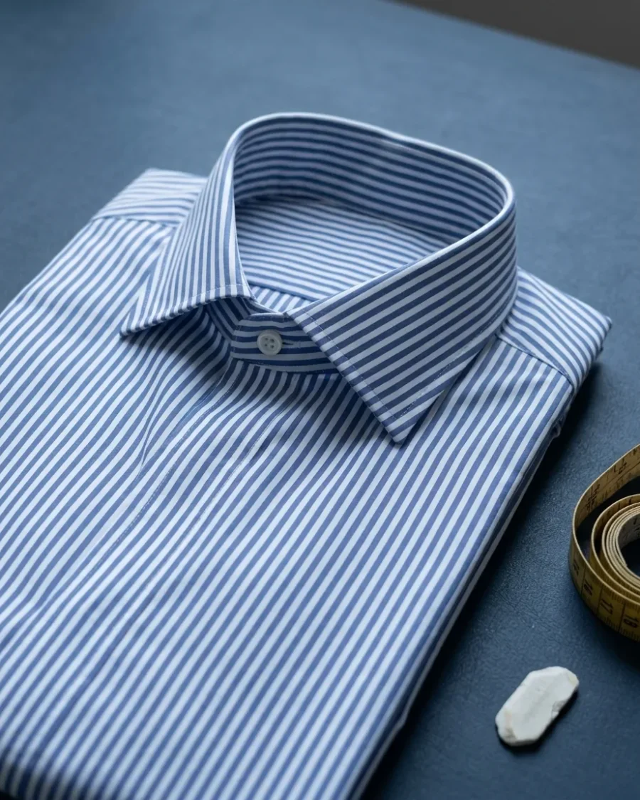Bengal Stripe Shirt, Blue and white, close up