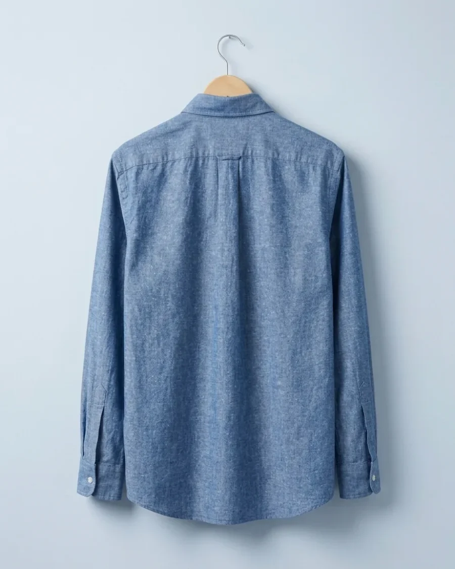 Chambray Shirt, Mid blue, back view