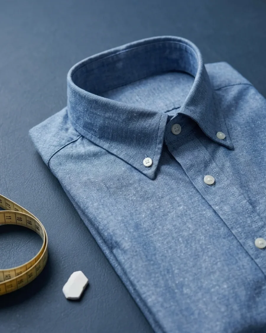 Chambray Shirt, Mid blue, close up