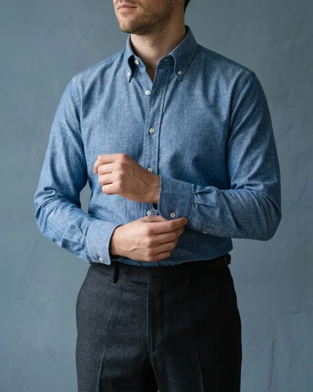 Chambray Shirt, Mid blue, worn