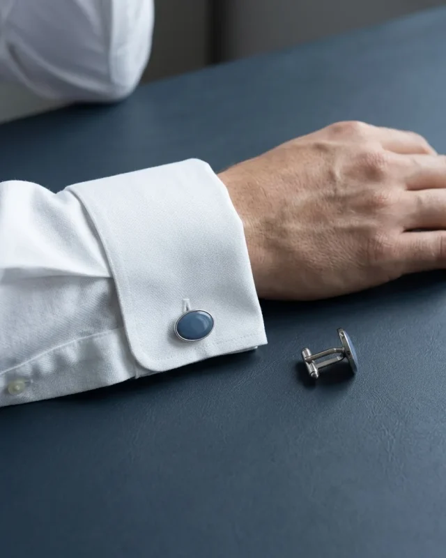 Oval Enamel Cufflinks, worn