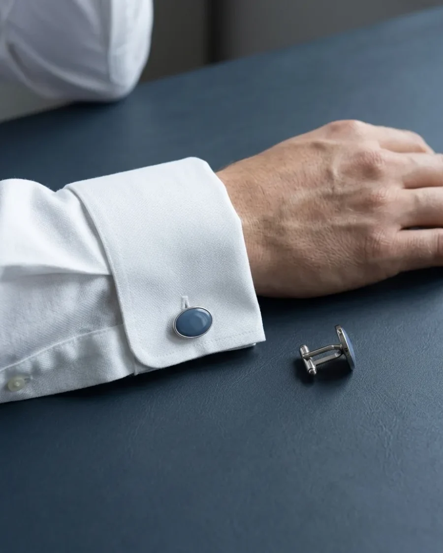 Oval Enamel Cufflinks, worn