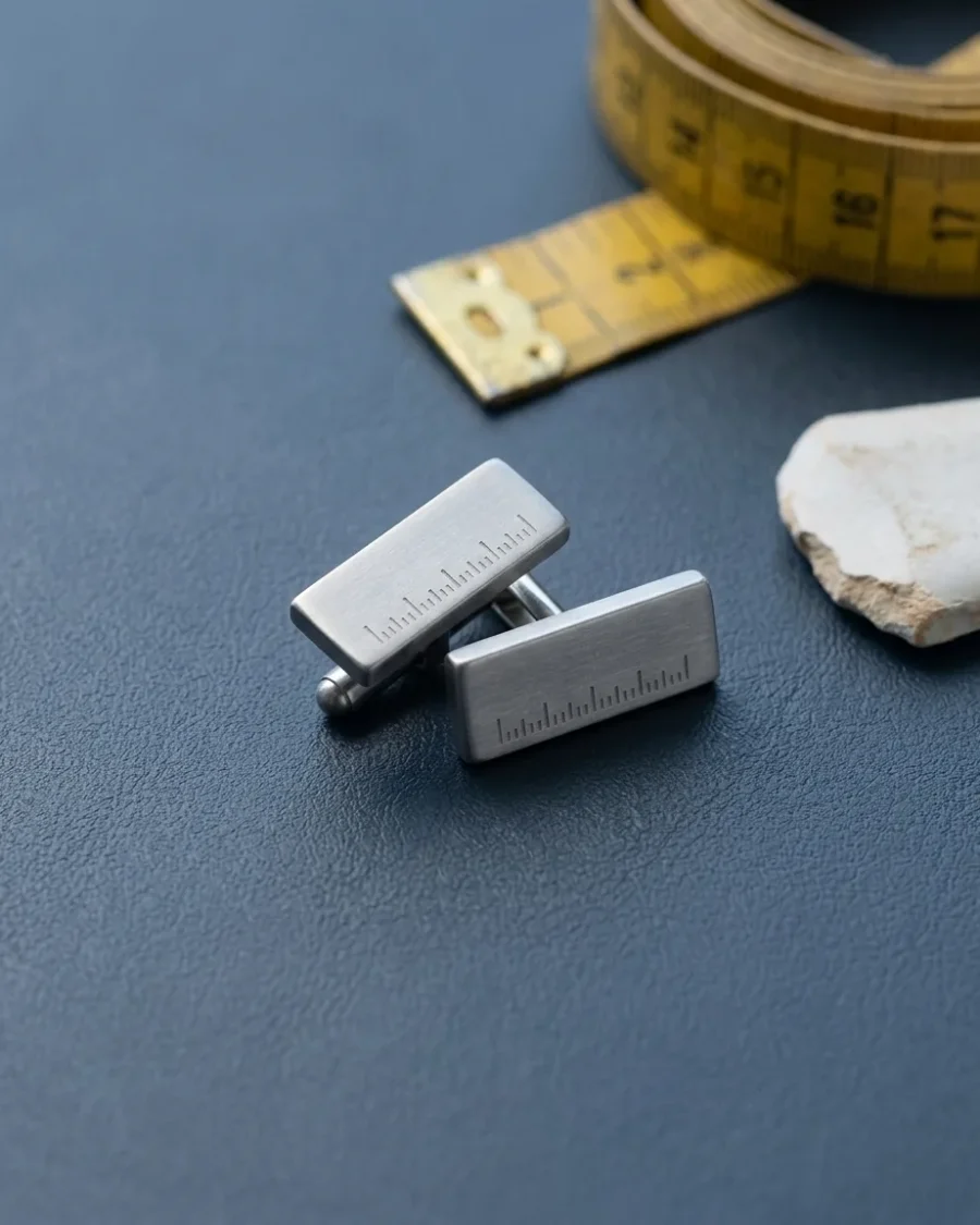 Tick Mark Cufflinks, close up