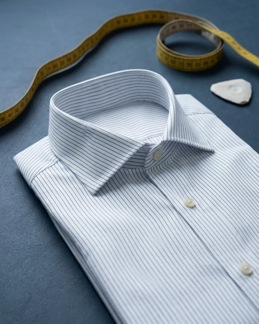 Hairline Stripe Shirt, White with navy, close up