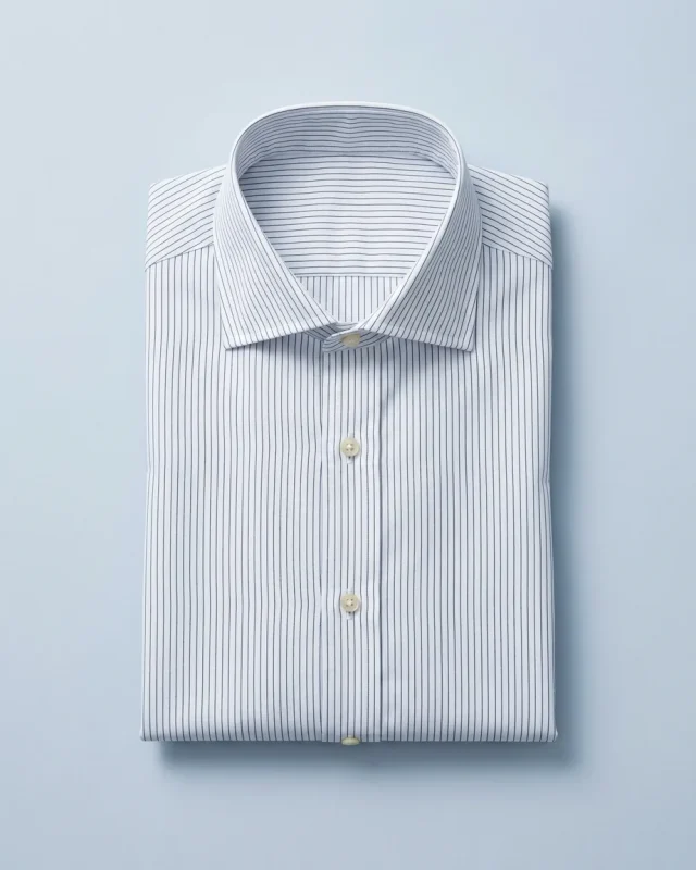 Hairline Stripe Shirt, White with navy, folded