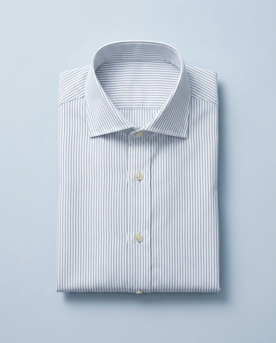 Hairline Stripe Shirt, White with navy, folded