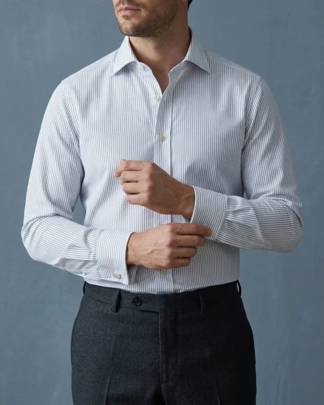 Hairline Stripe Shirt, White with navy, worn
