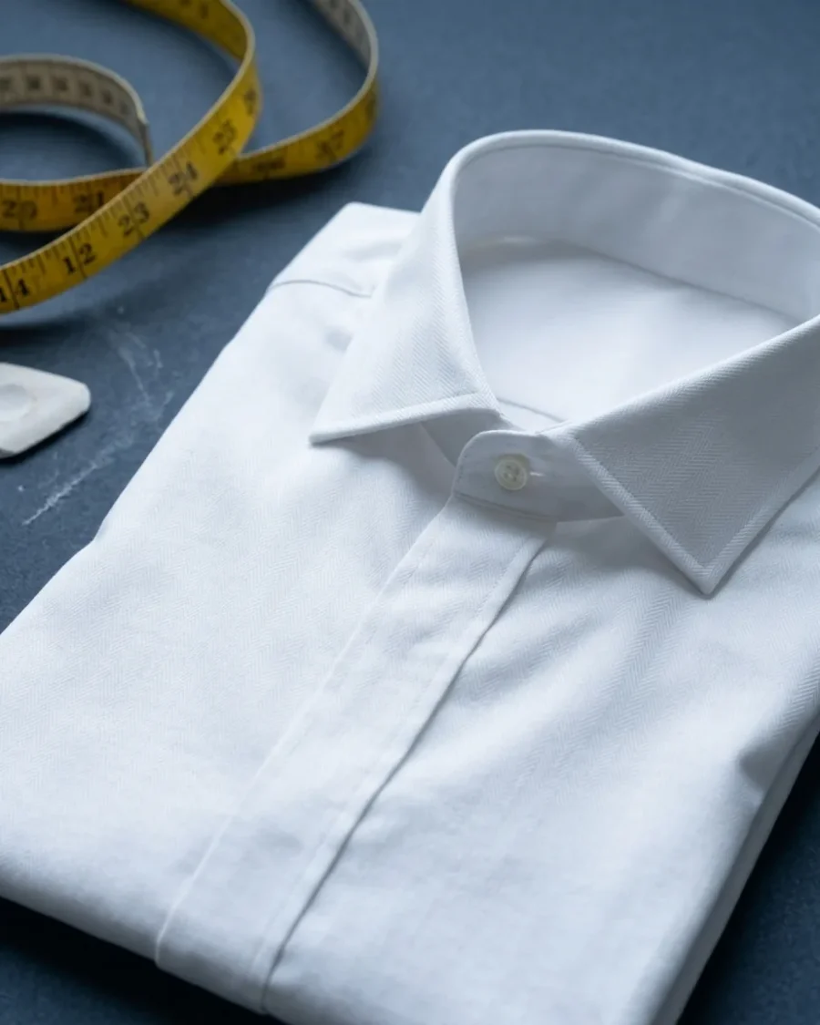 Herringbone Shirt, White, close up