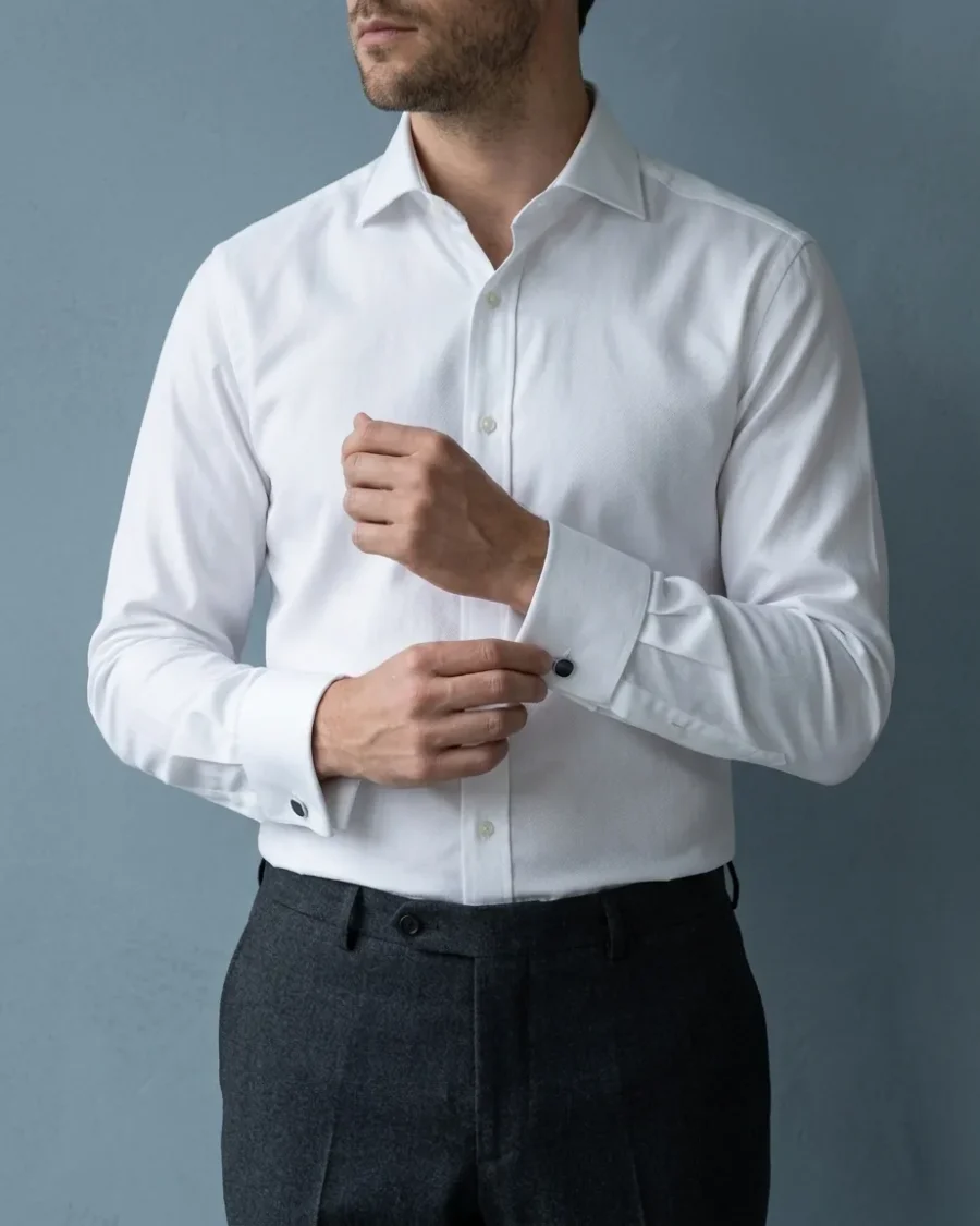 Herringbone Shirt, White, worn