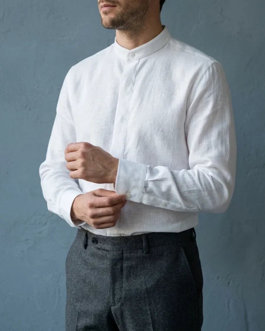 Linen-Cotton Shirt, White, worn
