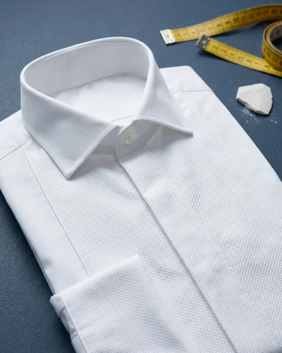 Marcella Bib Dinner Shirt, White, close up