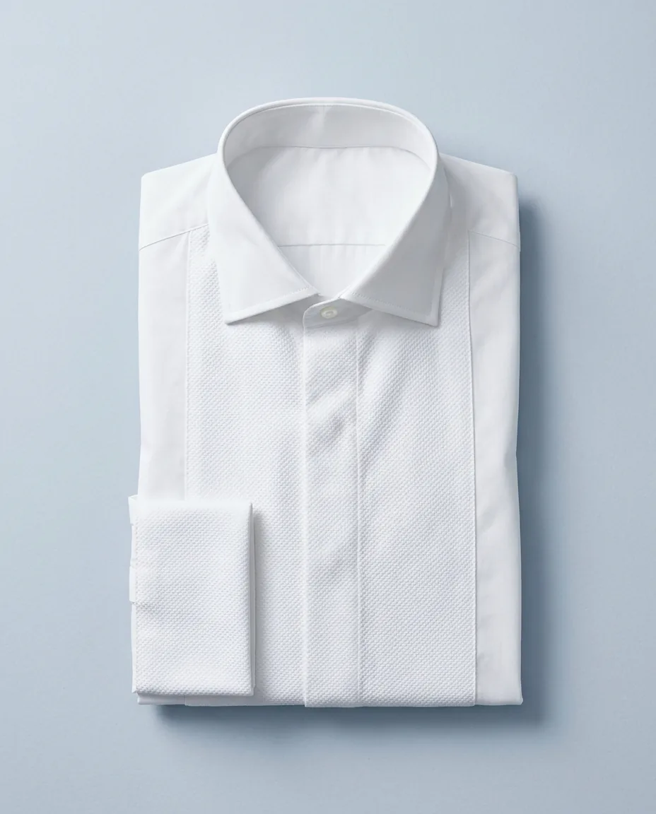 Marcella Bib Dinner Shirt, White, folded