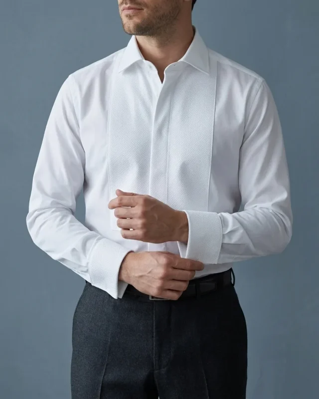 Marcella Bib Dinner Shirt, White, worn