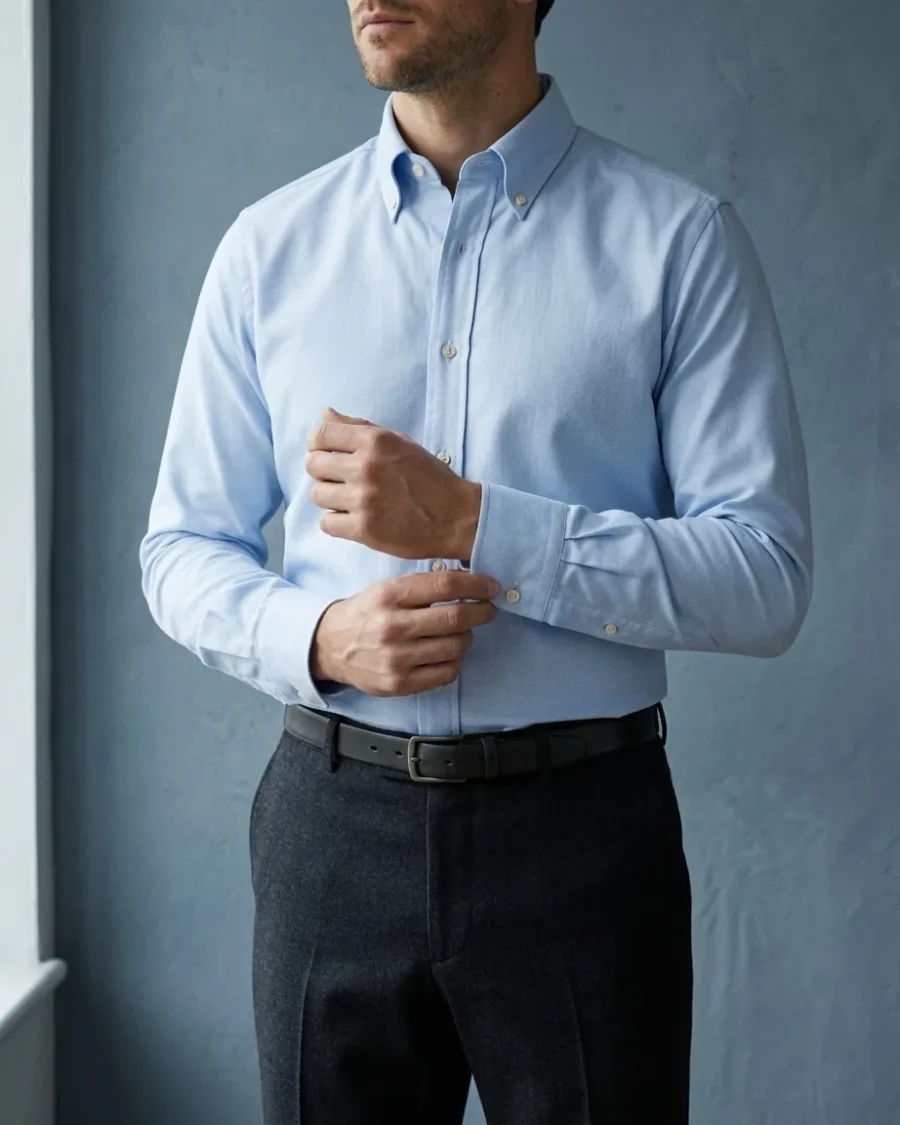 Pinpoint Oxford Shirt, Pale blue, worn