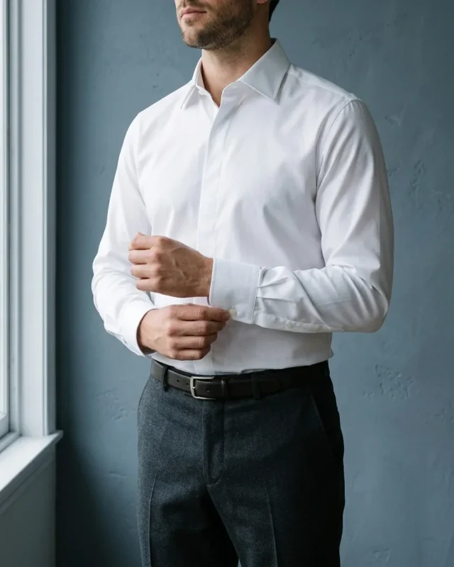 Stretch Poplin Shirt, White, worn