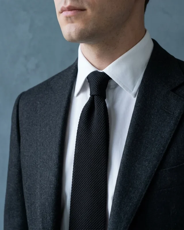 Grenadine Tie, Black, worn