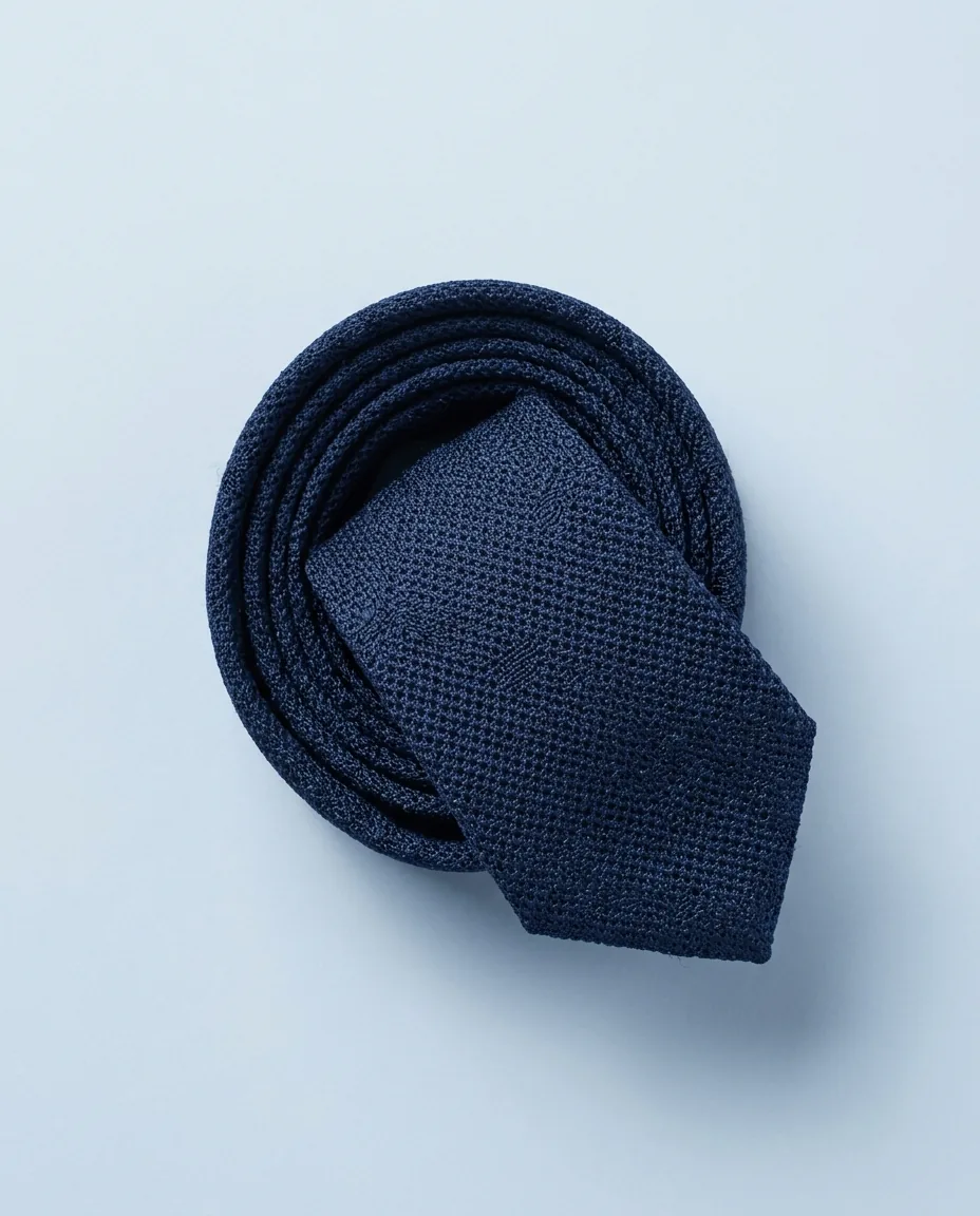 Grenadine Tie, Navy, folded