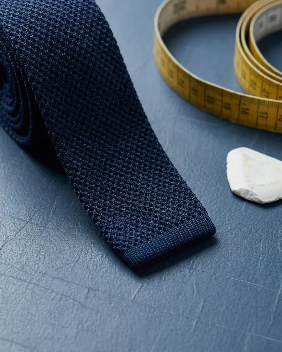 Knitted Silk Tie, Navy, close up