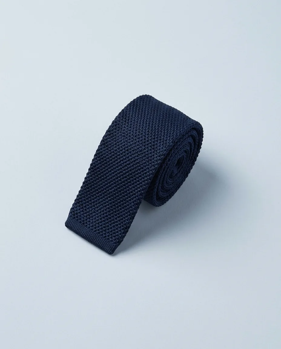 Knitted Silk Tie, Navy, folded