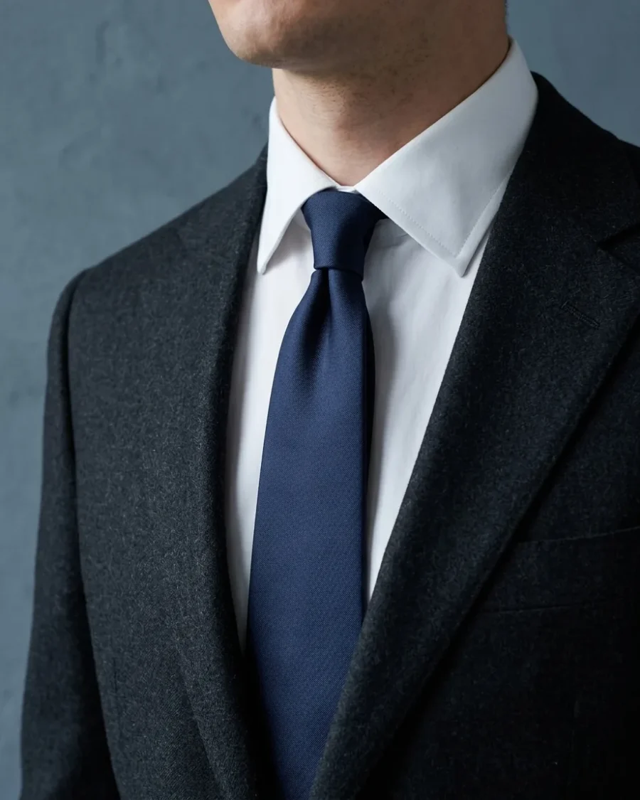 Silk Twill Tie, Navy, worn