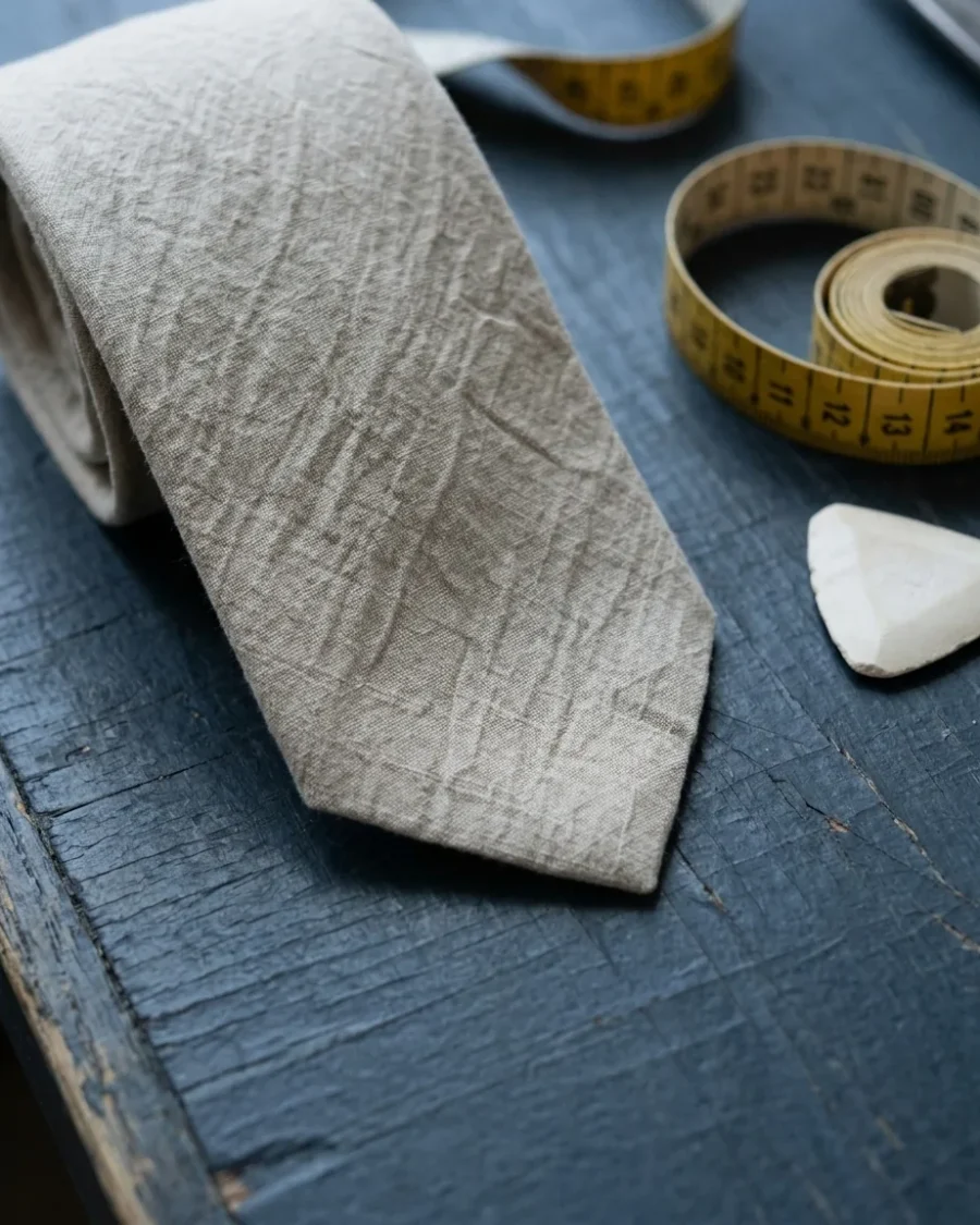Washed Cotton Tie, Stone, close up