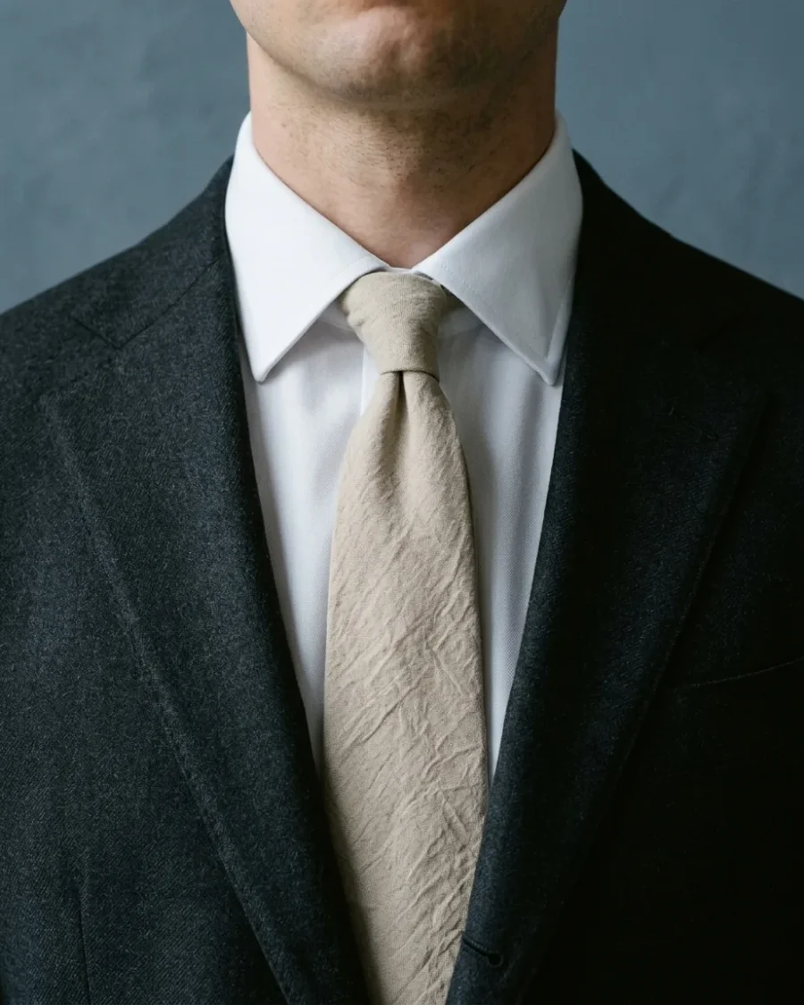 Washed Cotton Tie, Stone, worn
