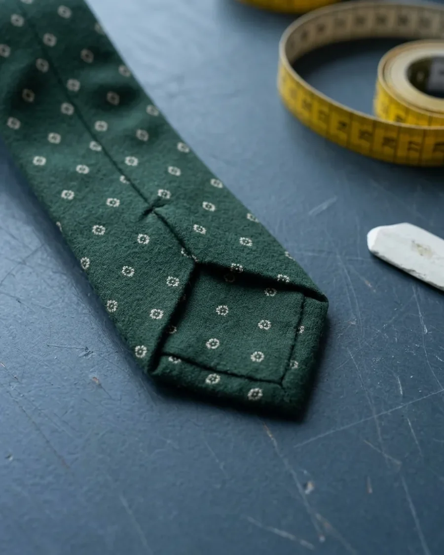 Wool Challis Tie, Bottle green, close up