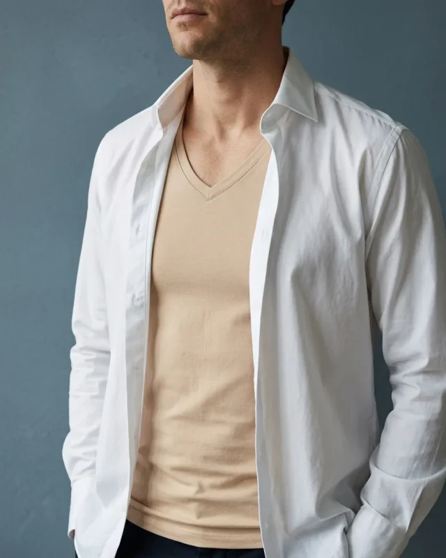 Deep V Undershirt, 2-pack, worn