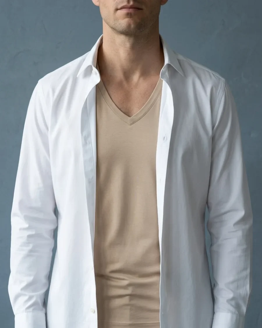 Modal Deep V Undershirt, 2-pack, worn